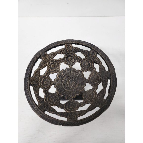 Vintage Cast Iron Decorative Pedestal Bowl Centerpiece Ornate Floral Design MCM - Picture 3 of 9